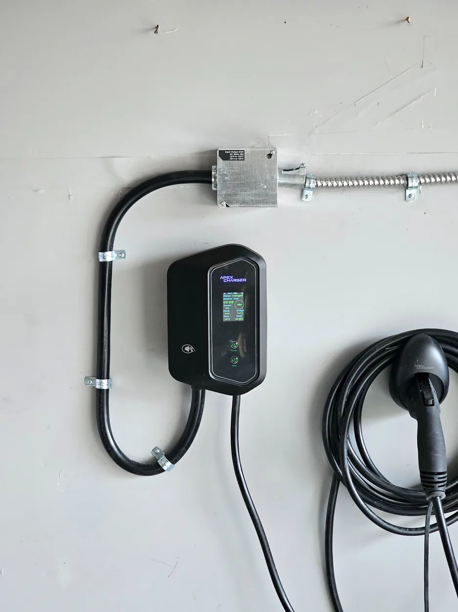 Close-up of installed EV charging equipment, Edgewood